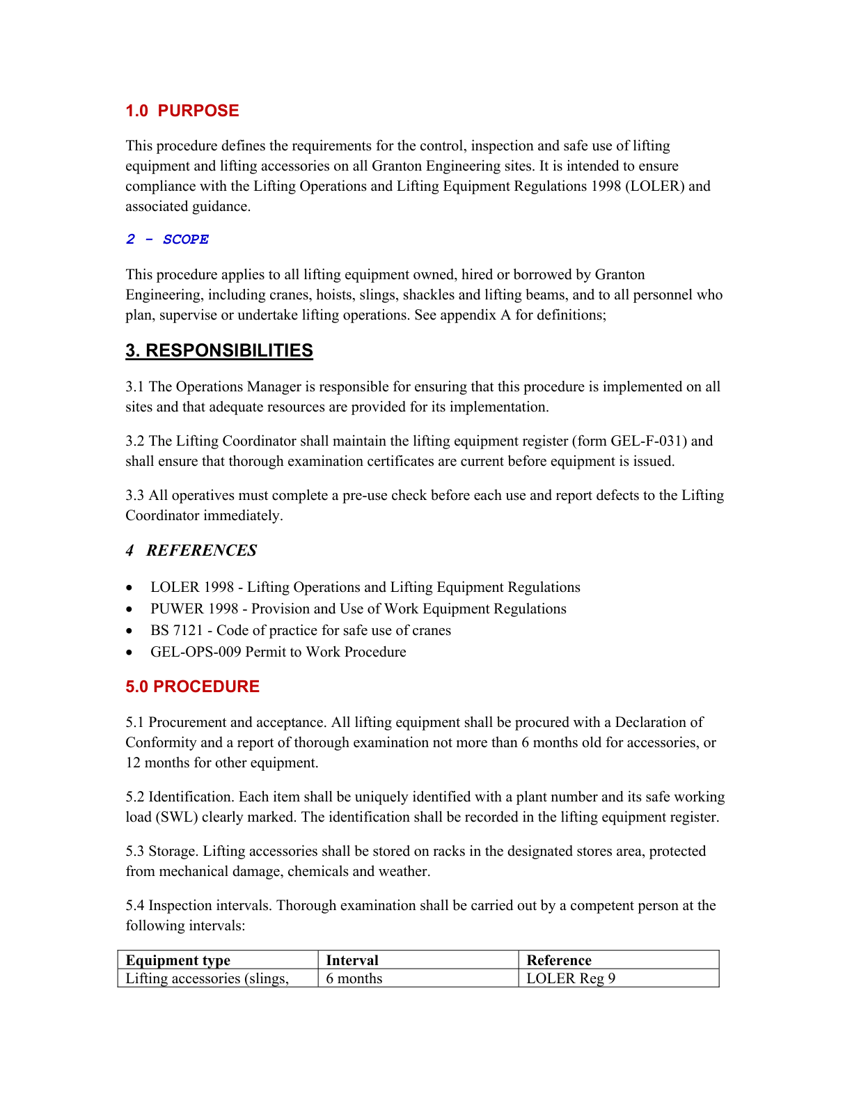 Before: a page of the original procedure — mixed fonts, coloured headings, inconsistent numbering.